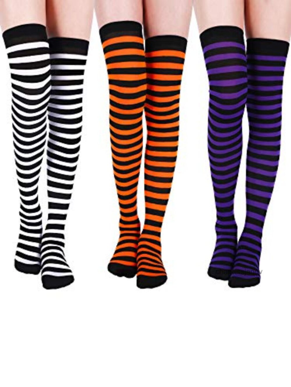 Striped Thigh High Over Knee Socks 3 Pairs Halloween Cosplay Costume